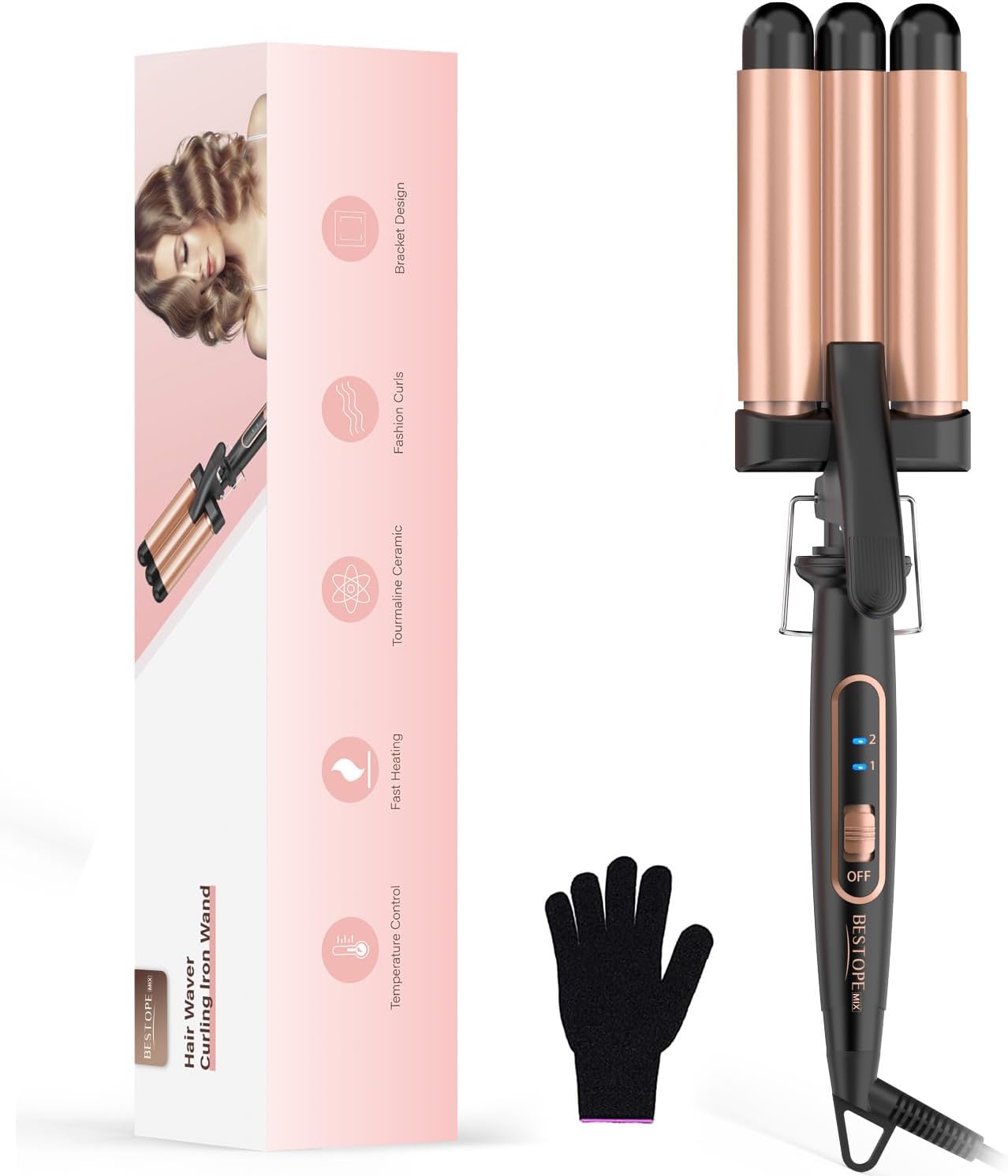 BESTOPE - Fer à friser 5 en 1, céramique, chauffe rapide, multifonction