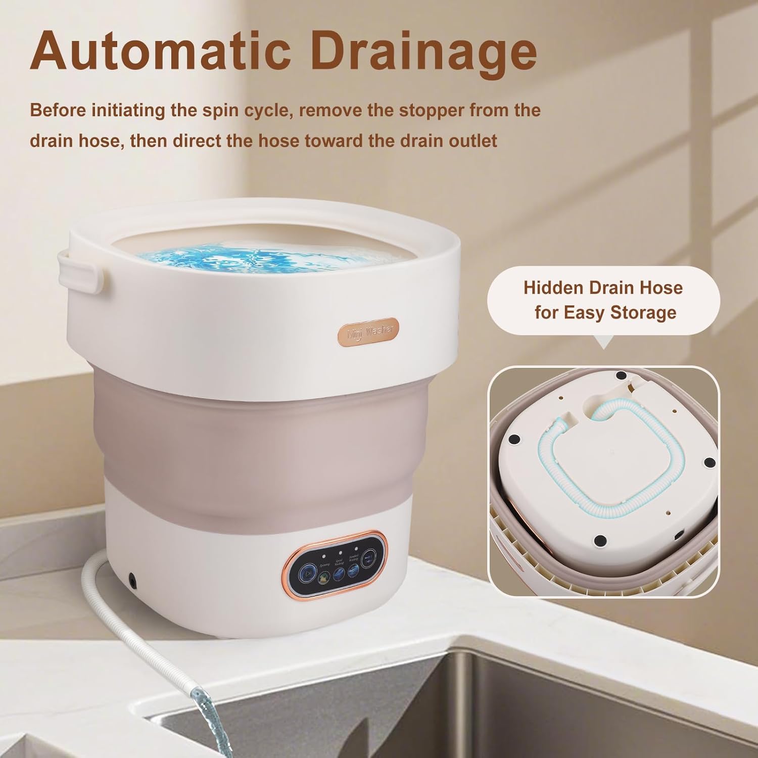 Mini machine à laver portable - 15L - pliable, panier essorage, usage compact