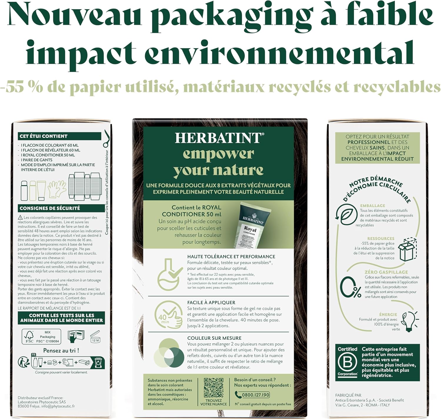 Herbatint - soin colorant permanent - 170ml - sans ammoniaque, 100% couvrance cheveux blancs, 4N