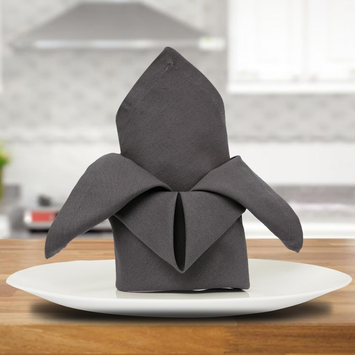 Sweet Needle - Serviettes de table coton 45x45 cm, lot de 12, tissu épais, coins arrondis, Charbon