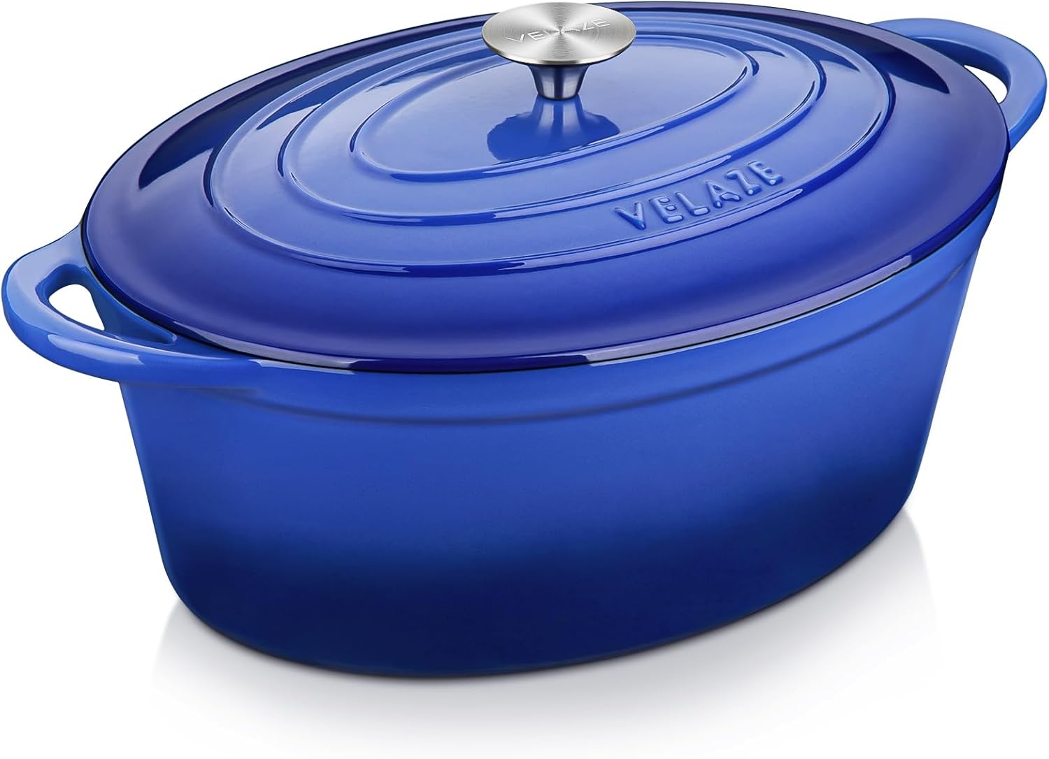 Velaze - Cocotte fonte émaillée série Ovale 7L 34cm, induction, antiadhésive, bleue