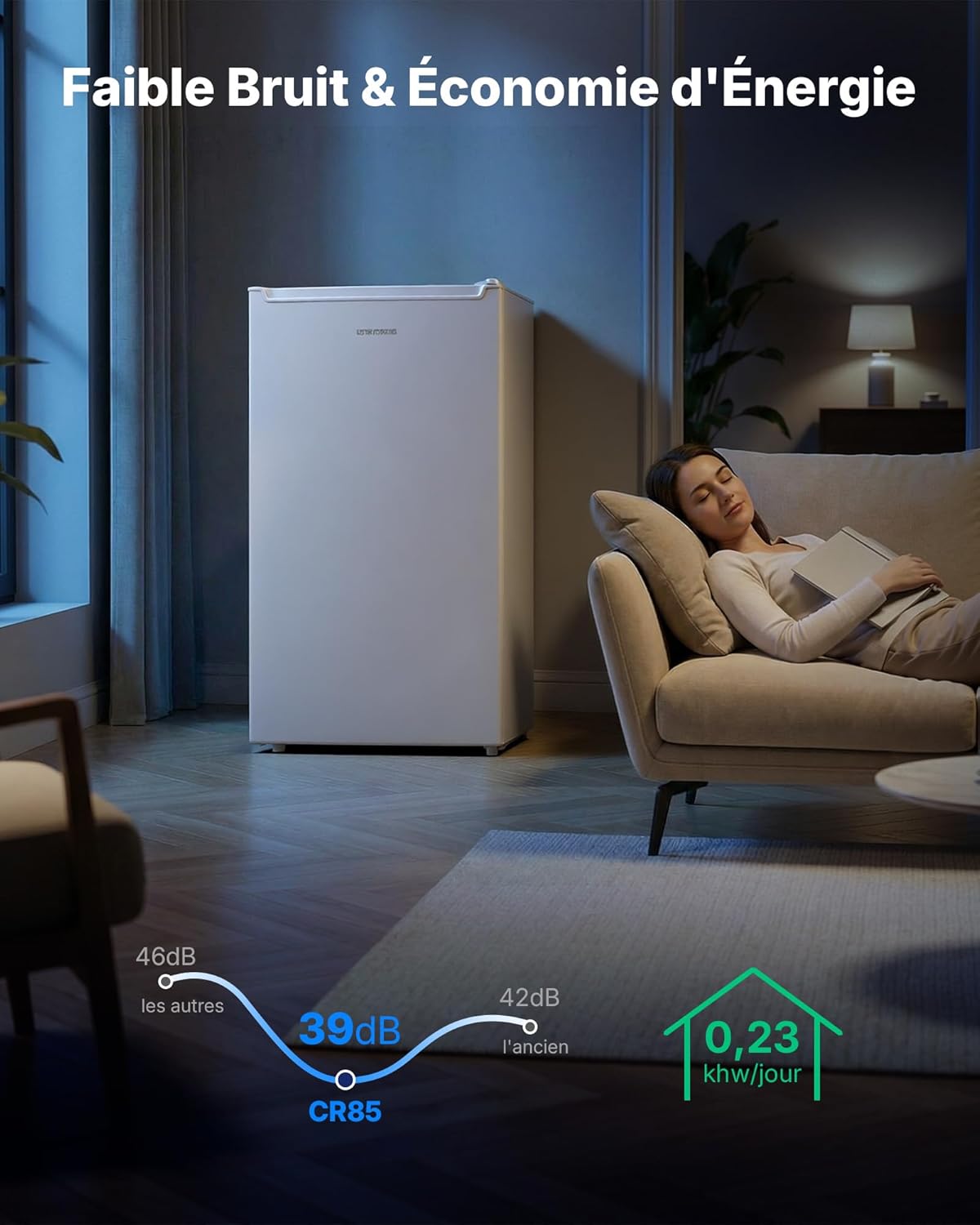 Upstreman - petit frigo 85L - éclairage, thermostat, porte réversible - CR85