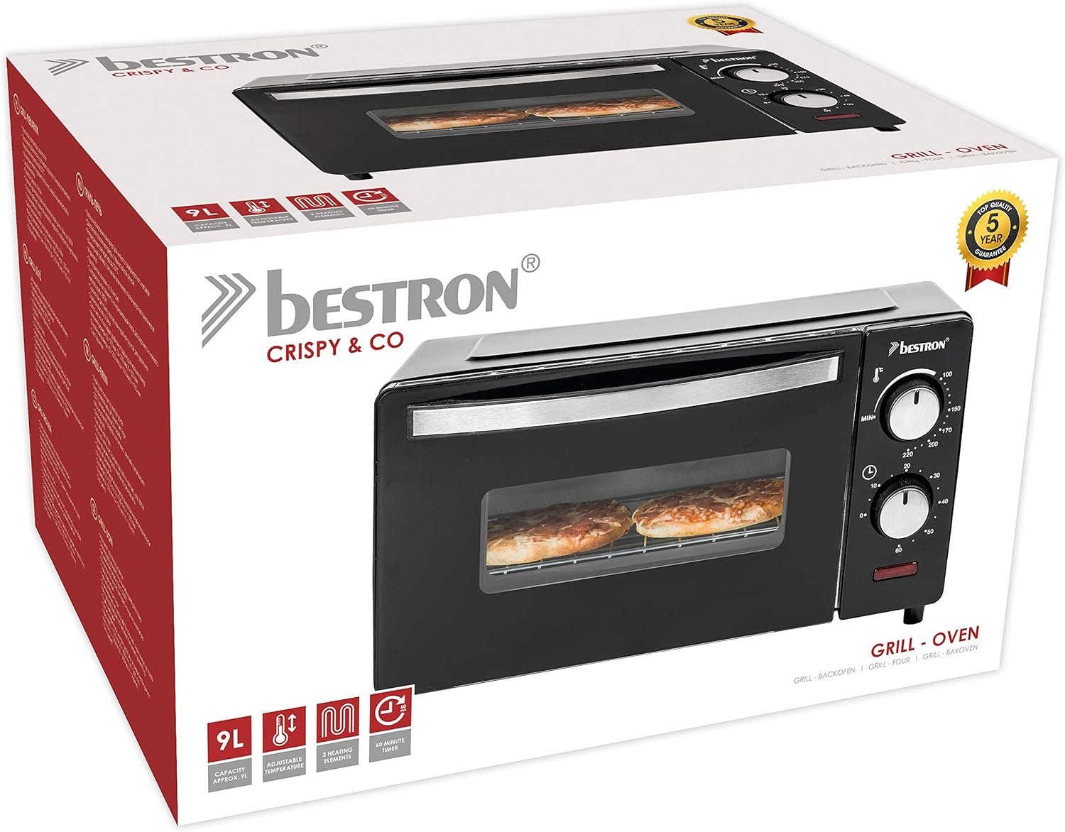 Bestron - mini four compact - 9L, 800W, chaleur supérieure/inférieure