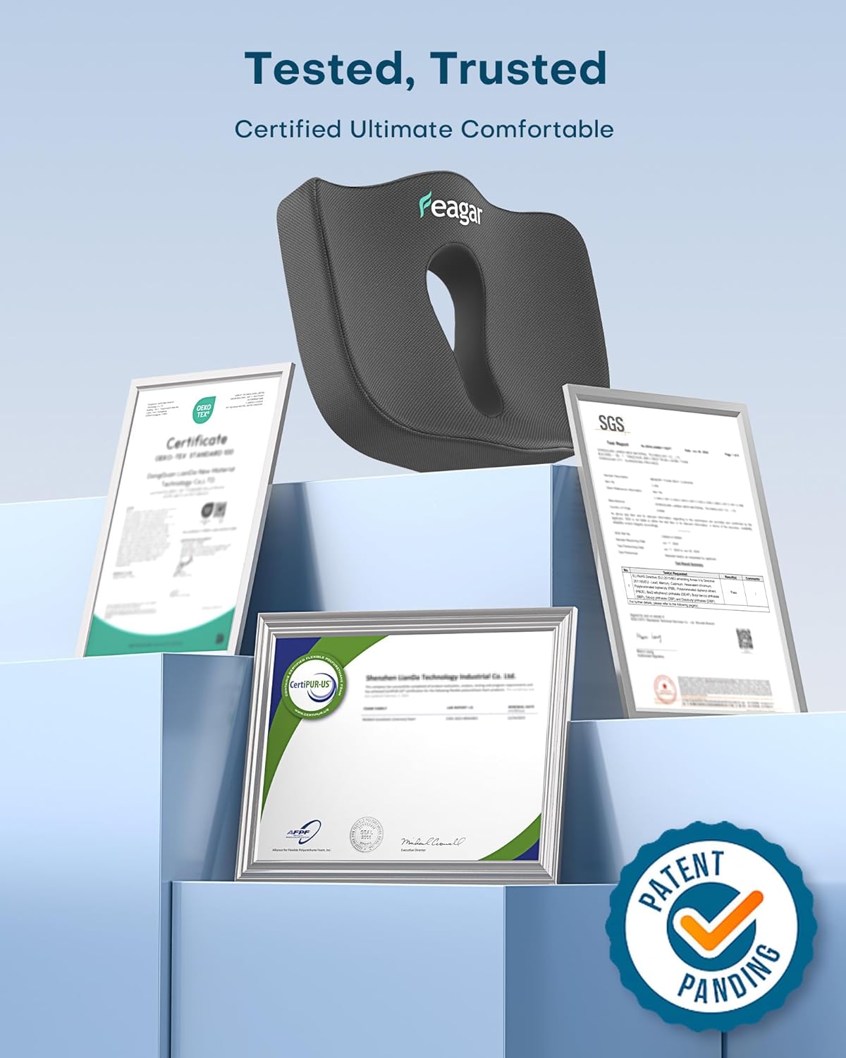 Feagar - Coussin de chaise ergonomique - mousse mémoire, gris, confort optimal