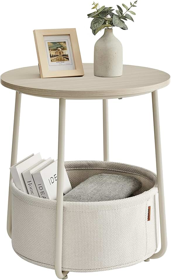 VASAGLE - Table basse ronde moderne, avec panier tissu, beige, LET223K67