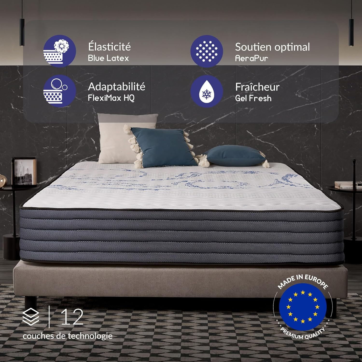 NATURALEX - PerfectSleep - 140x200 cm - mousse mémoire ferme, 7 zones, 30 cm