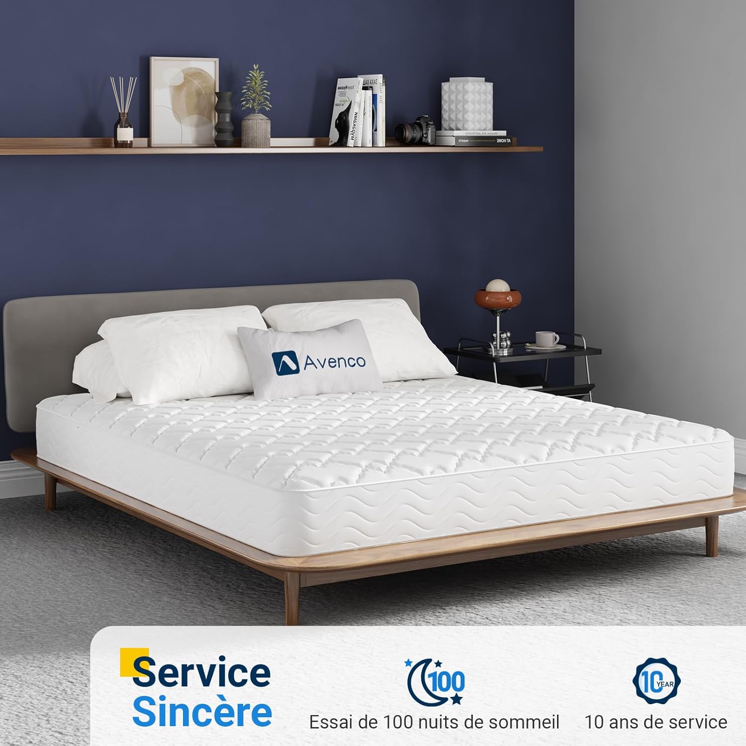 Avenco - Matelas Double - 140x200 cm - Ressorts ensachés, mousse certifiée, soutien lombaire