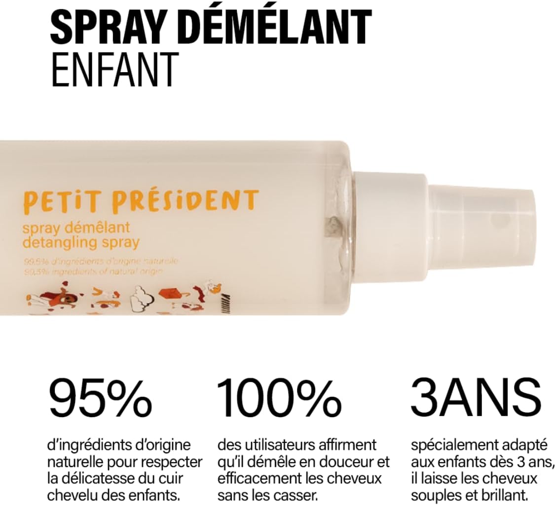 Madame La Présidente - Petit Président - 200ml - Spray démêlant enfant, 97% naturel, aloe vera, karité, hydrate et adouc