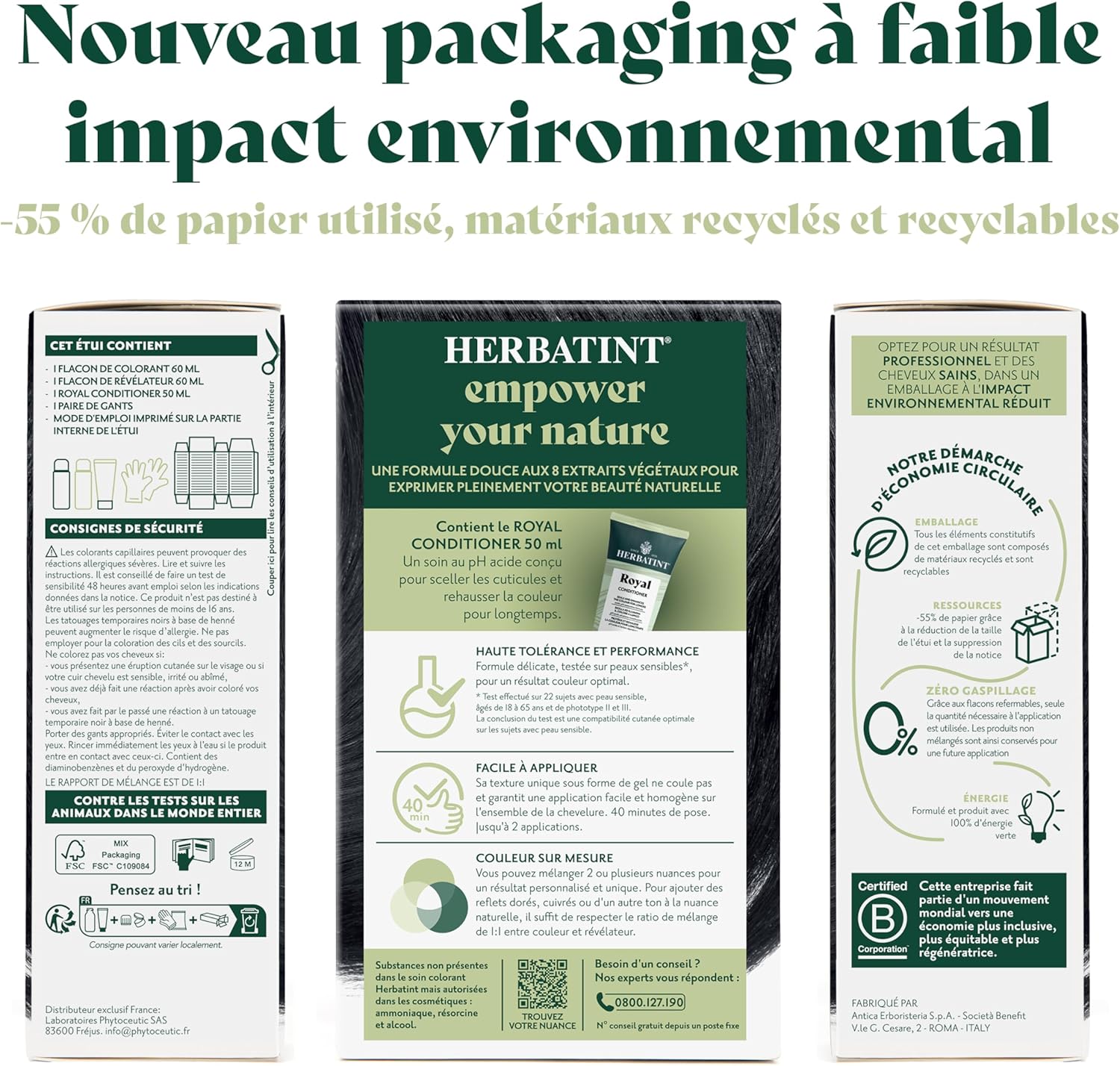 Herbatint - Coloration Permanente 170ml - Noir, sans ammoniaque, 8 extraits végétaux, 1N