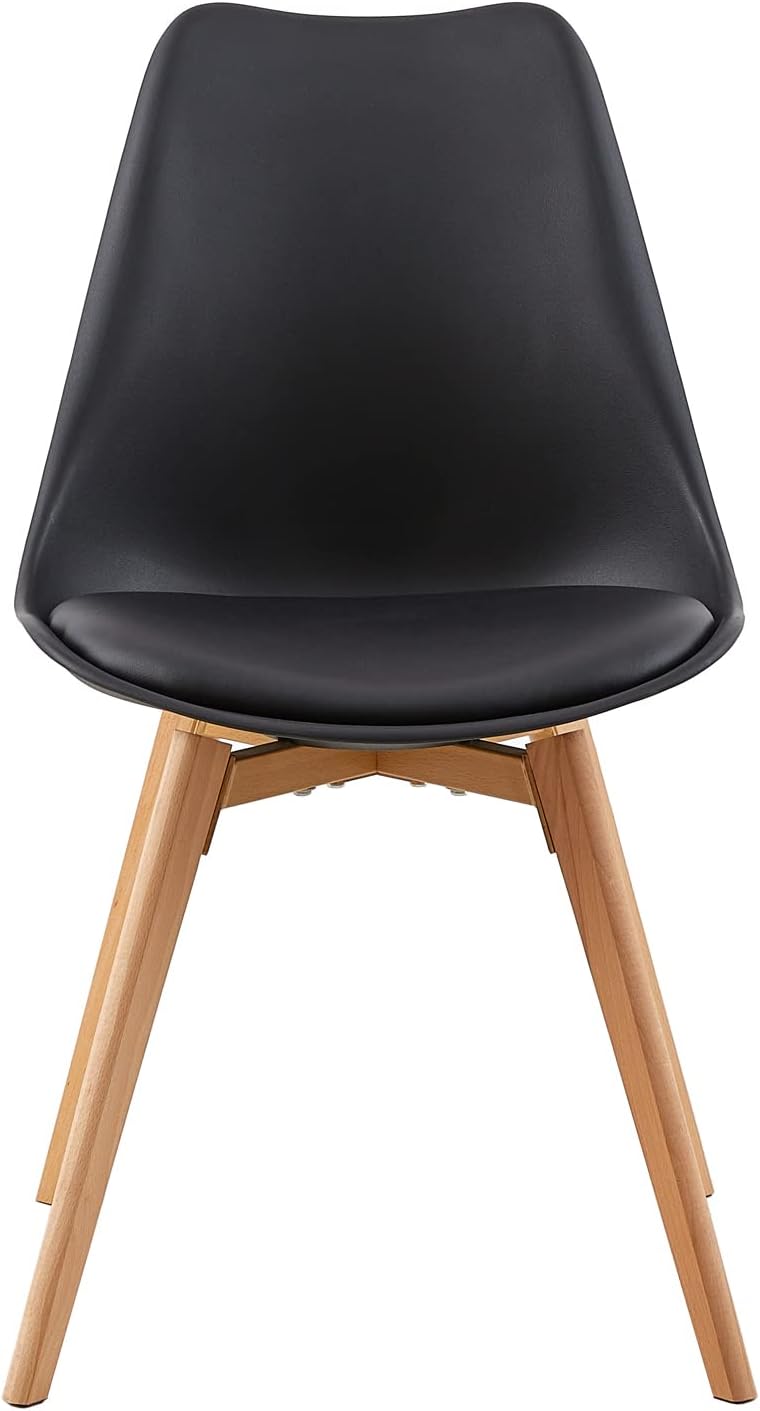 EGGREE - Lot de 4 chaises - assise rembourrée, pieds hêtre - confort optimal, noir