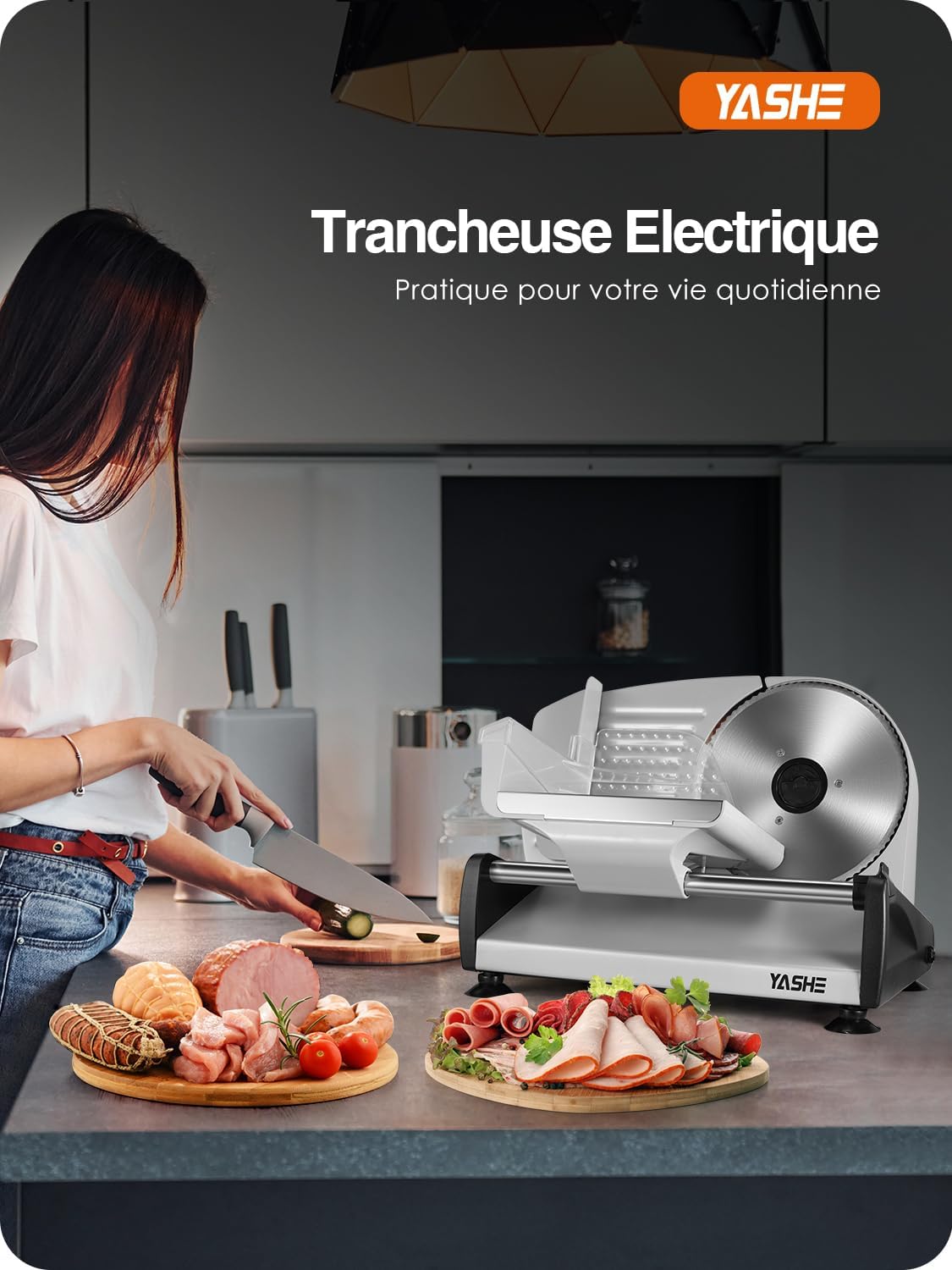 YASHE - trancheuse SL-518 - 19cm - 250W, épaisseur réglable, sécurité
