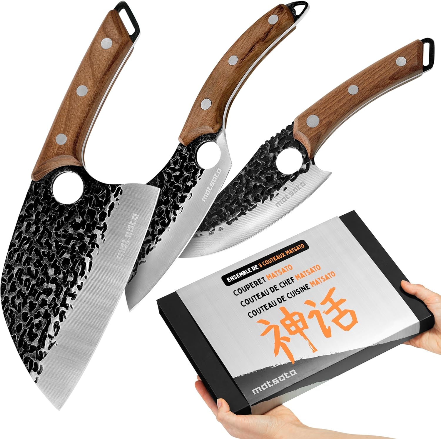 Matsato - Set professionnel 3 pièces - lames acier, poignée bois