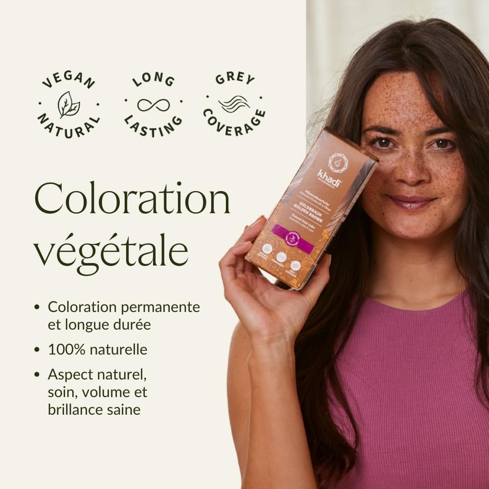 khadi - coloration végétale châtain doré - 100g - reflets ambrés naturels