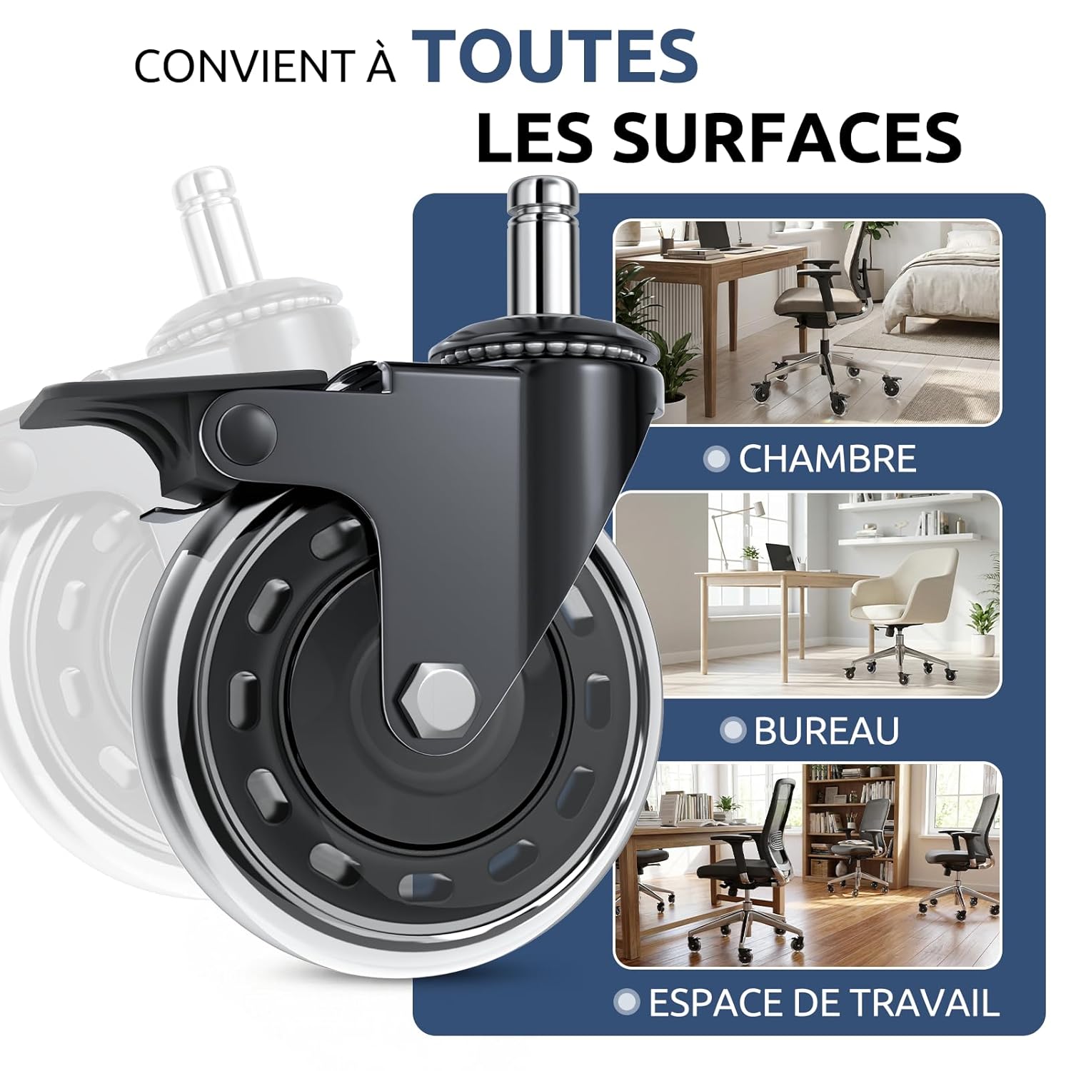 COSYLAND - roulettes bureau set 5 - 10x22 mm - frein sols durs/moquette 1-KEA