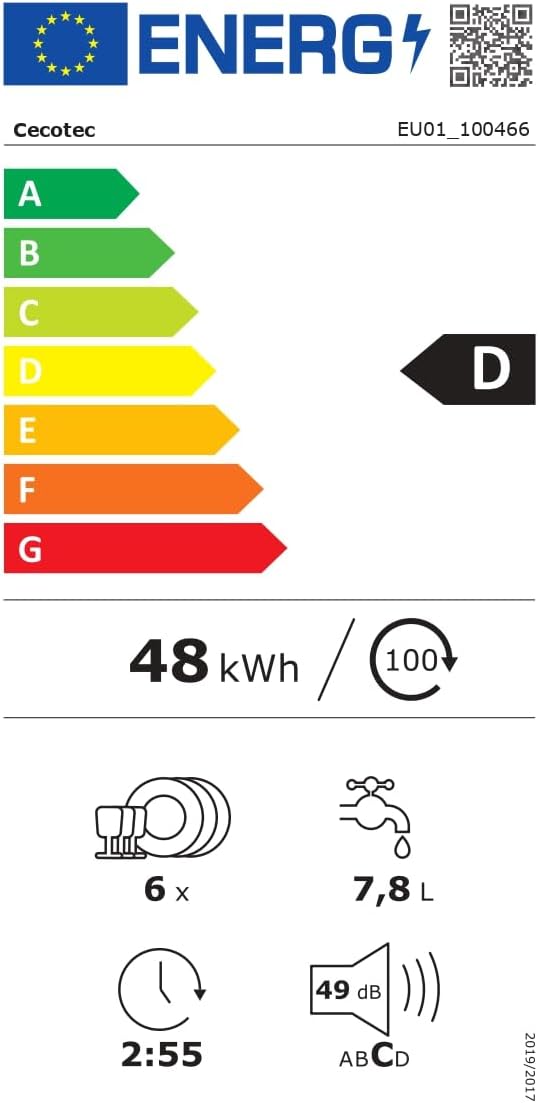 Cecotec - Bolero Aguazero 2400 - compact, 6 couverts, écran tactile, 5 programmes, verre noir