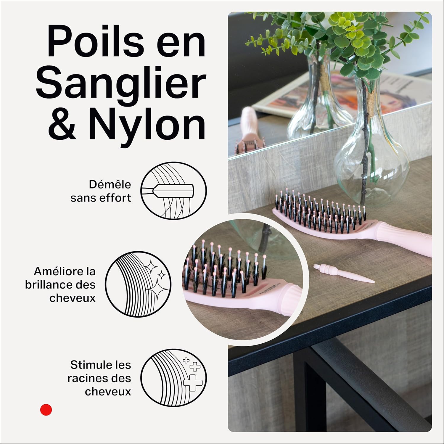 Olivia Garden - Fingerbrush Care Iconic - démêlante sanglier nylon - brillance et coiffage lisse