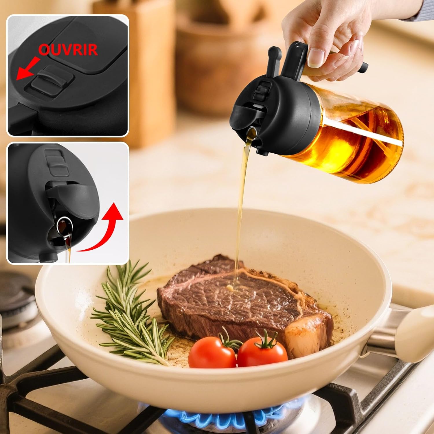 Distributeur d'huile 470ml - spray multi-usages cuisine, barbecue