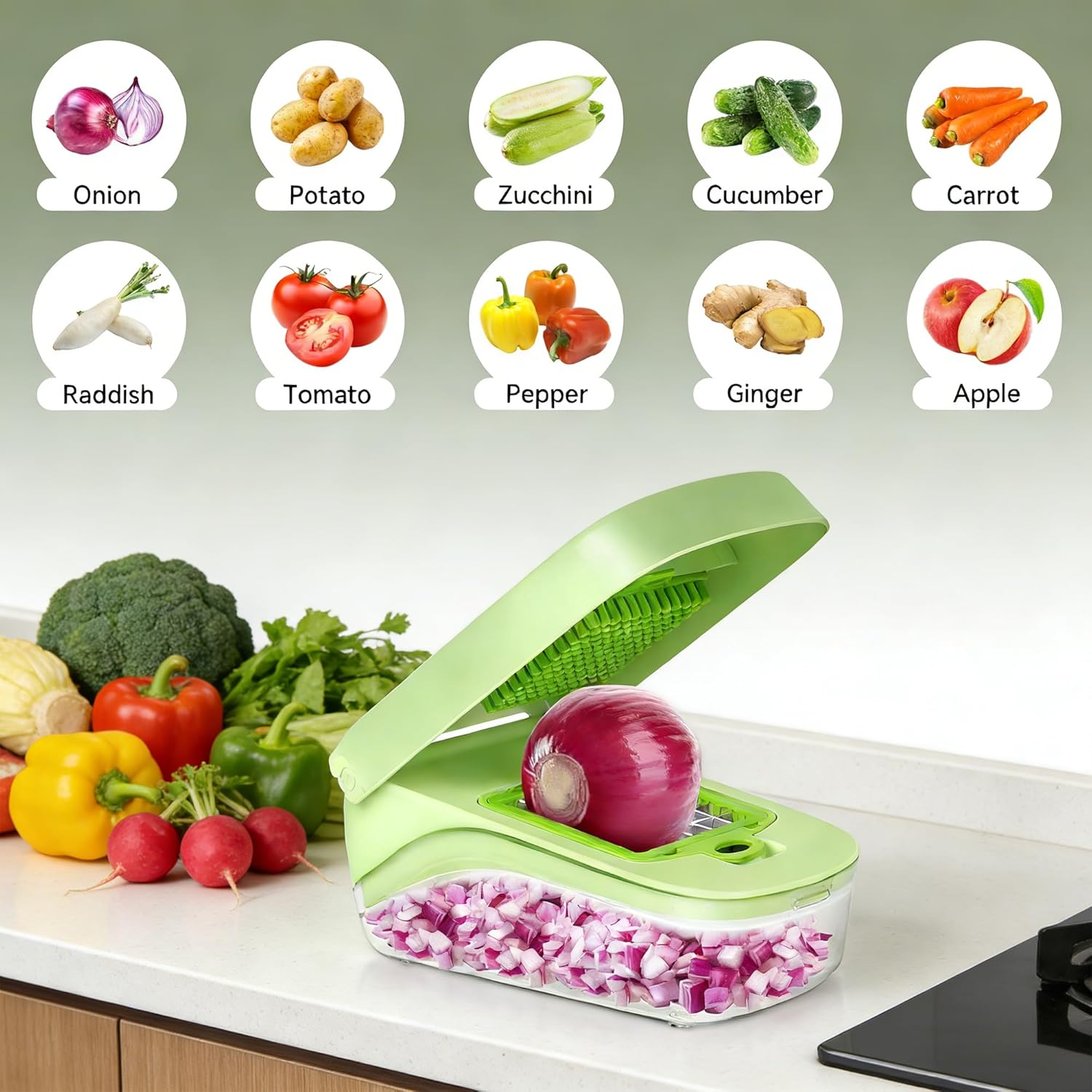 Coupe-légumes multifonctions 14-en-1 - découpe cubes, bâtonnets, tranches, manuel