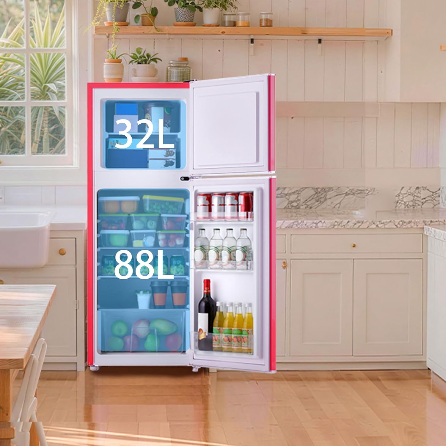 magictec - Frigo vintage série - 120L, congélateur 32L, Low Frost, éclairage LED