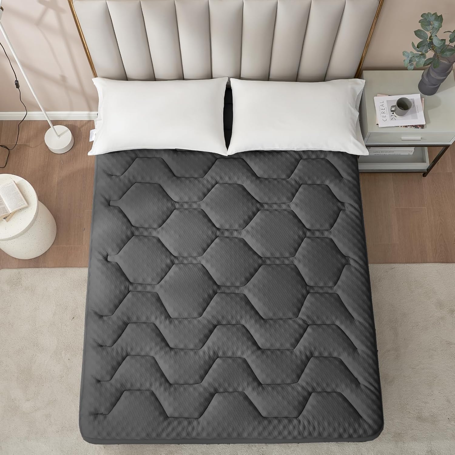 EHEYCIGA - Surmatelas Gris Foncé - 140x200 - mémoire de forme, fibre rafraîchissante, poches profondes