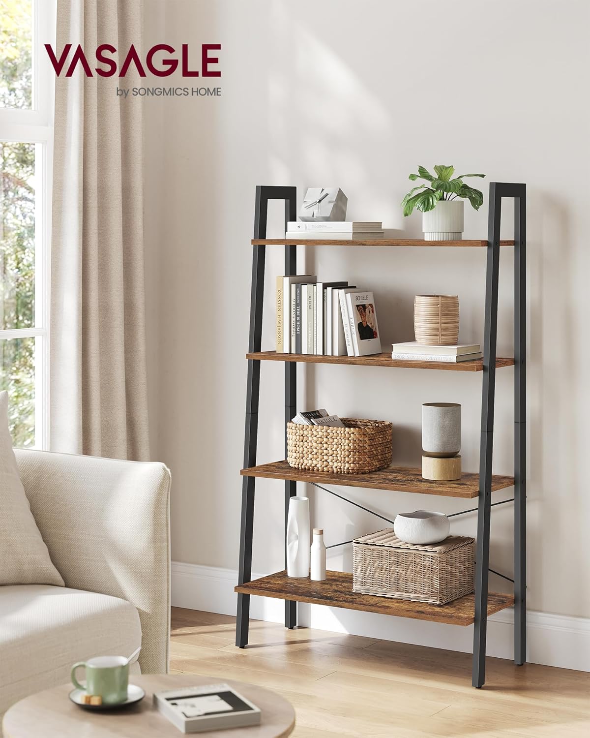 VASAGLE - étagère 4 niveaux - rangement acier marron noir - LLS144B01