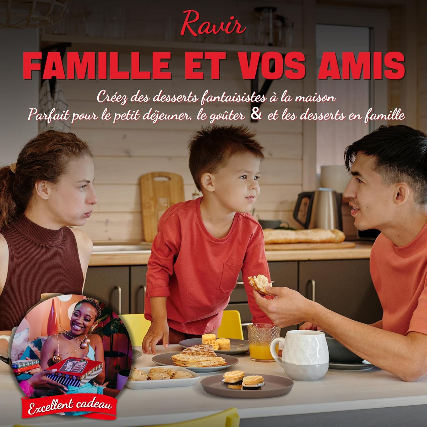 Mini Waffle Maker - petit gaufrier 8x5cm, compact, surface antiadhésive, recette incluse, blanc