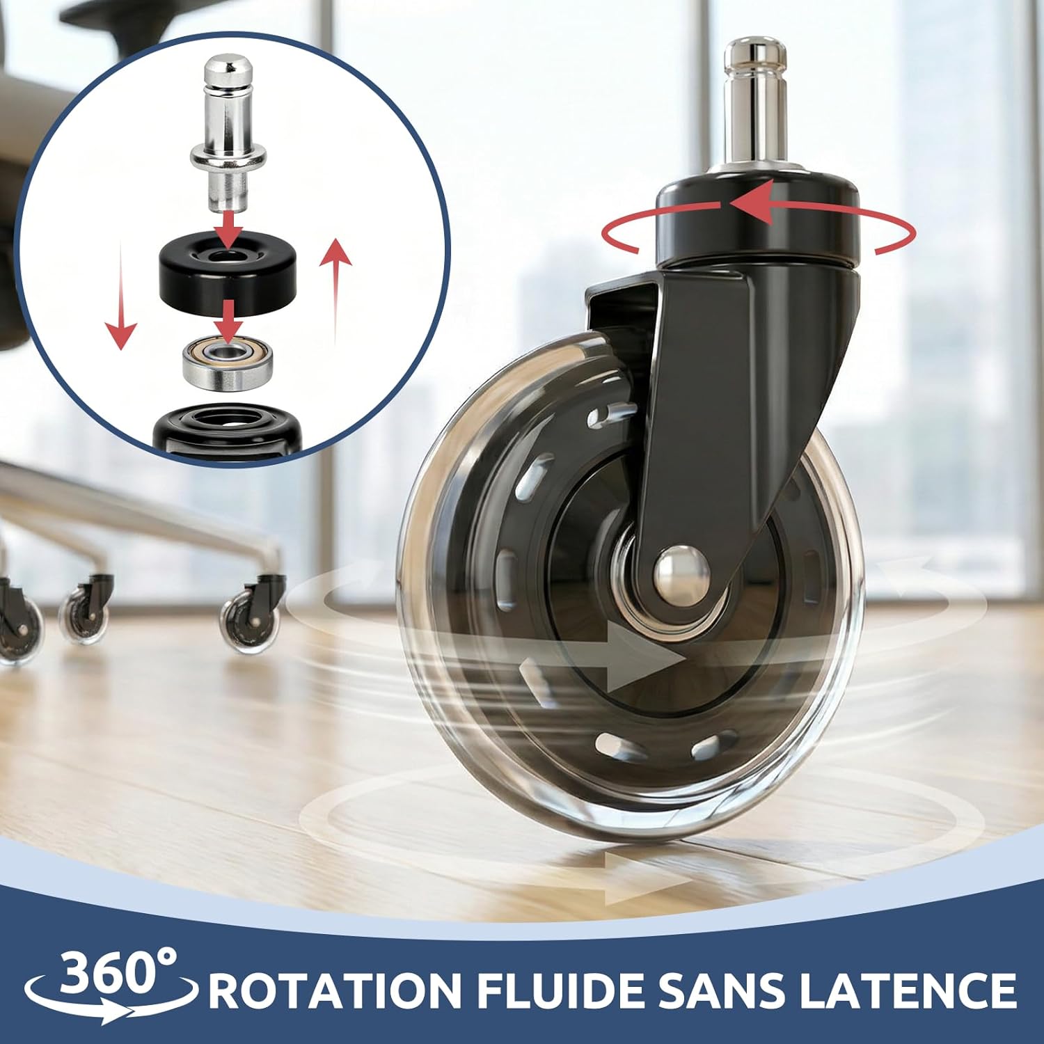 COSYLAND - Set de 5 roulettes - 10x22 mm - silencieuses, sols durs