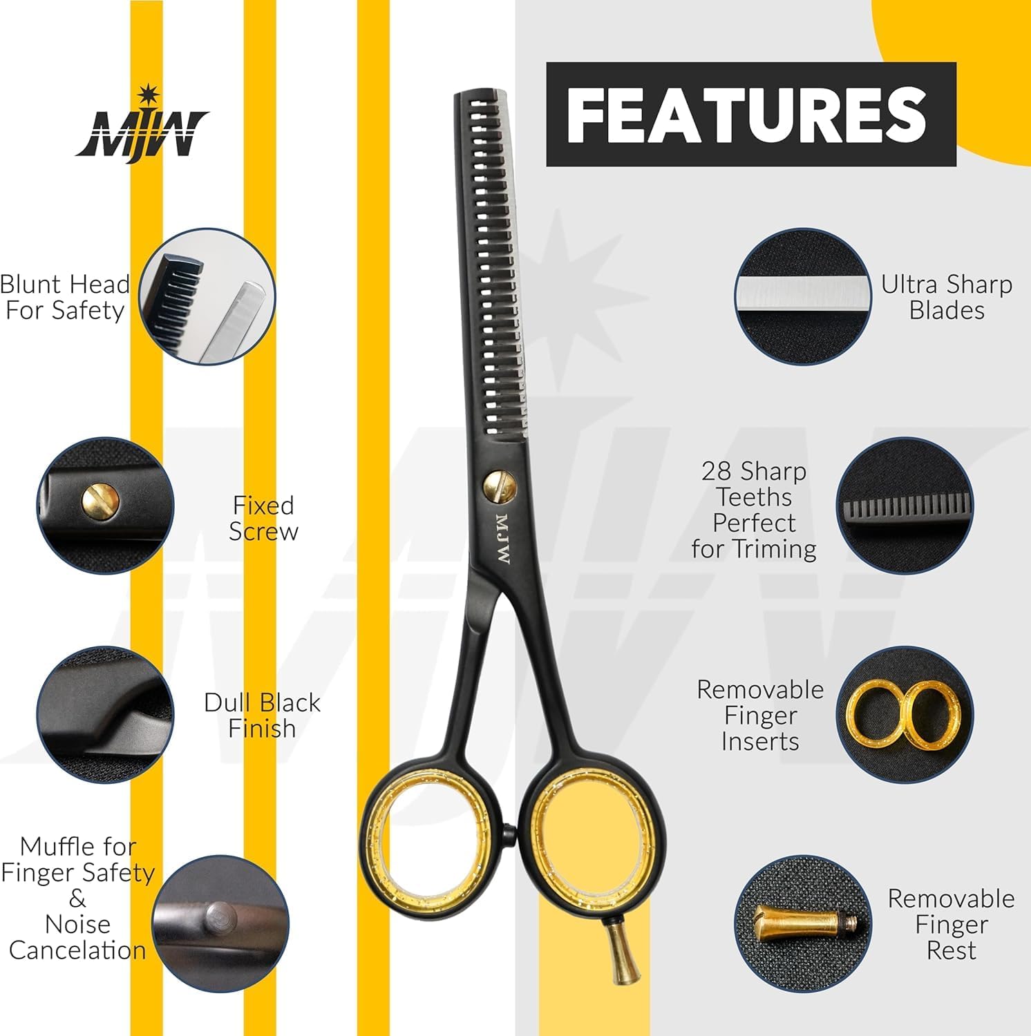 MJW - ciseaux à effiler inox - texturation, superposition cheveux