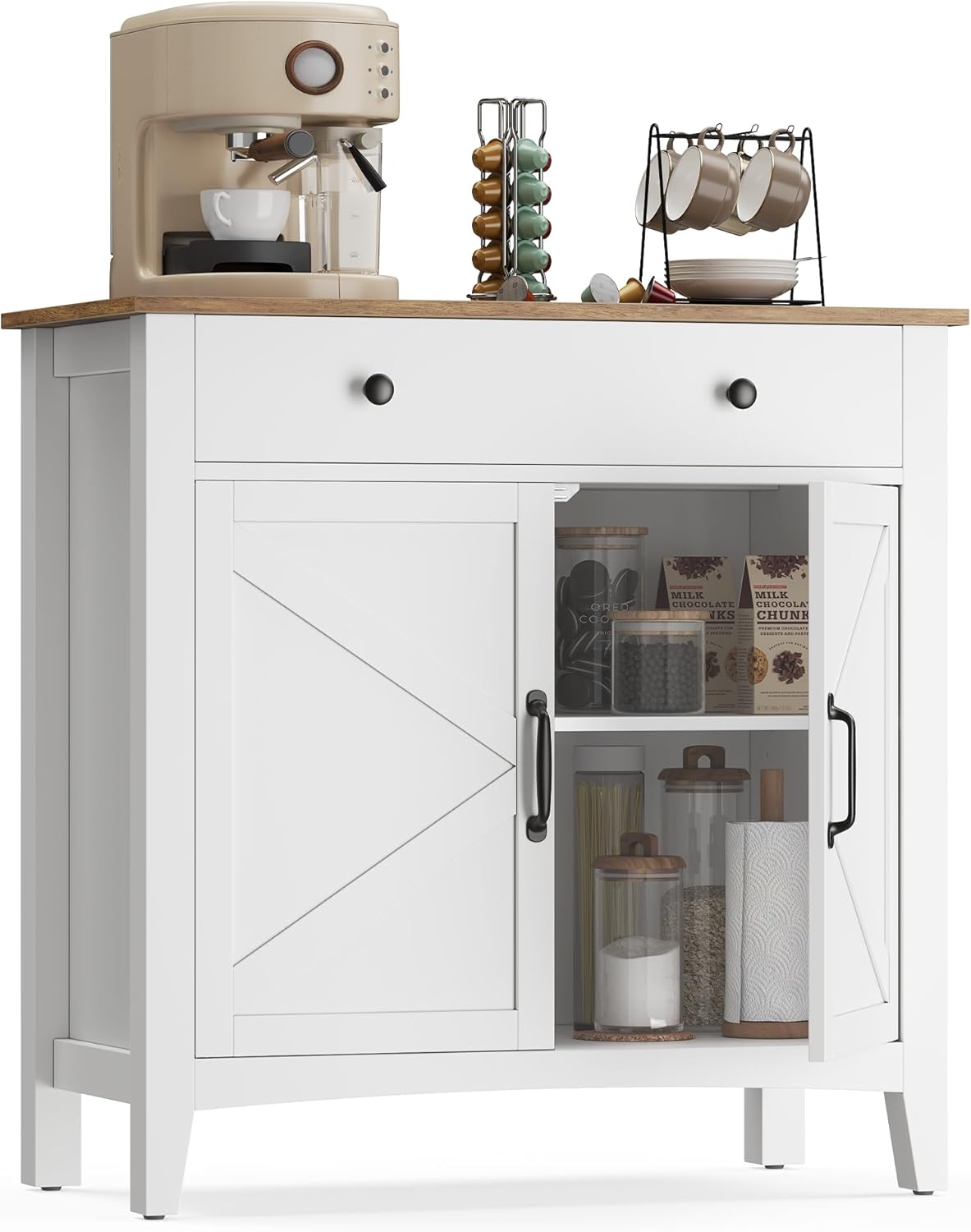 VASAGLE - buffet campagne, 40x80x80 cm, tiroir, étagère, portes, BBK341W02