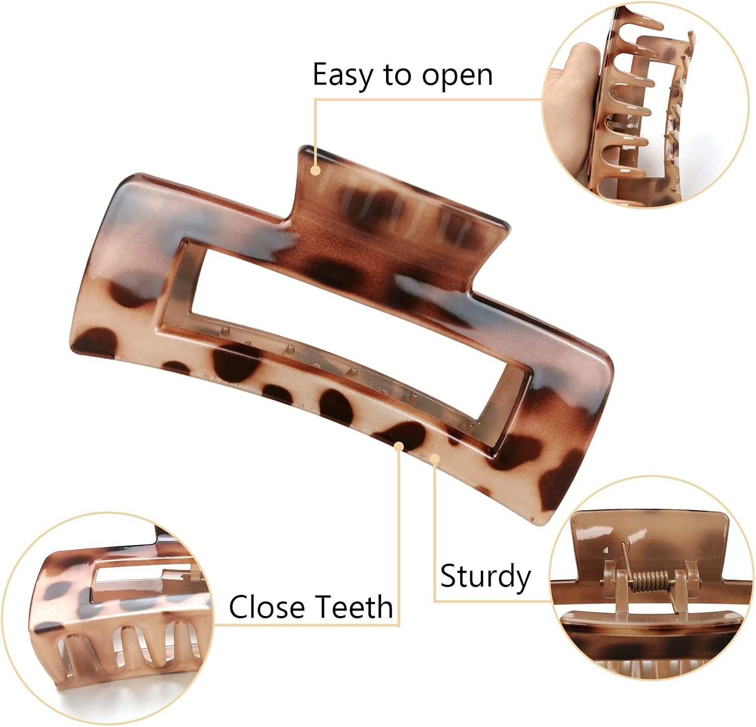 Kavya - Lot 4 pinces cheveux rectangulaires - plastique - antidérapantes, adaptées cheveux épais