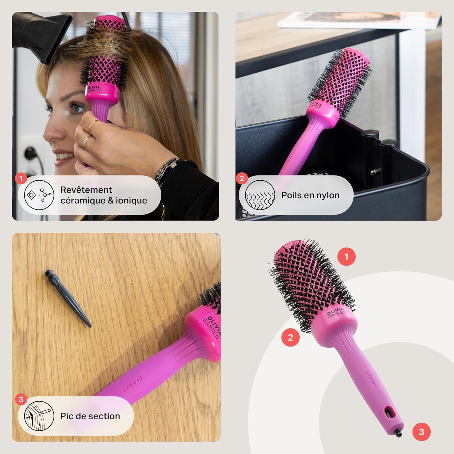 Olivia Garden - Expert Blowout Shine - brosse ronde céramique antistatique, effet brillant sans frisottis