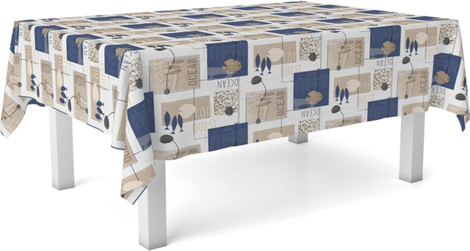 Nappe en toile cirée - rectangulaire 180x140 cm - anti-taches, imperméable, facile d'entretien, Ocean Bleu
