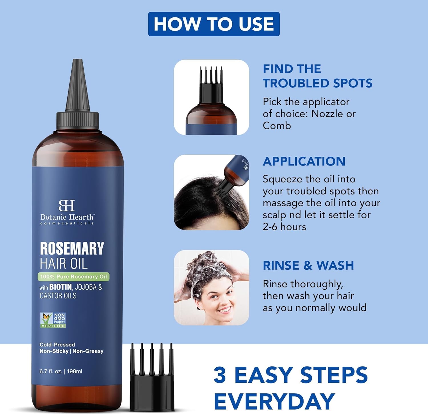 Botanic Hearth - Huile capillaire croissance - 198ml - romarin, biotine, ricin, jojoba