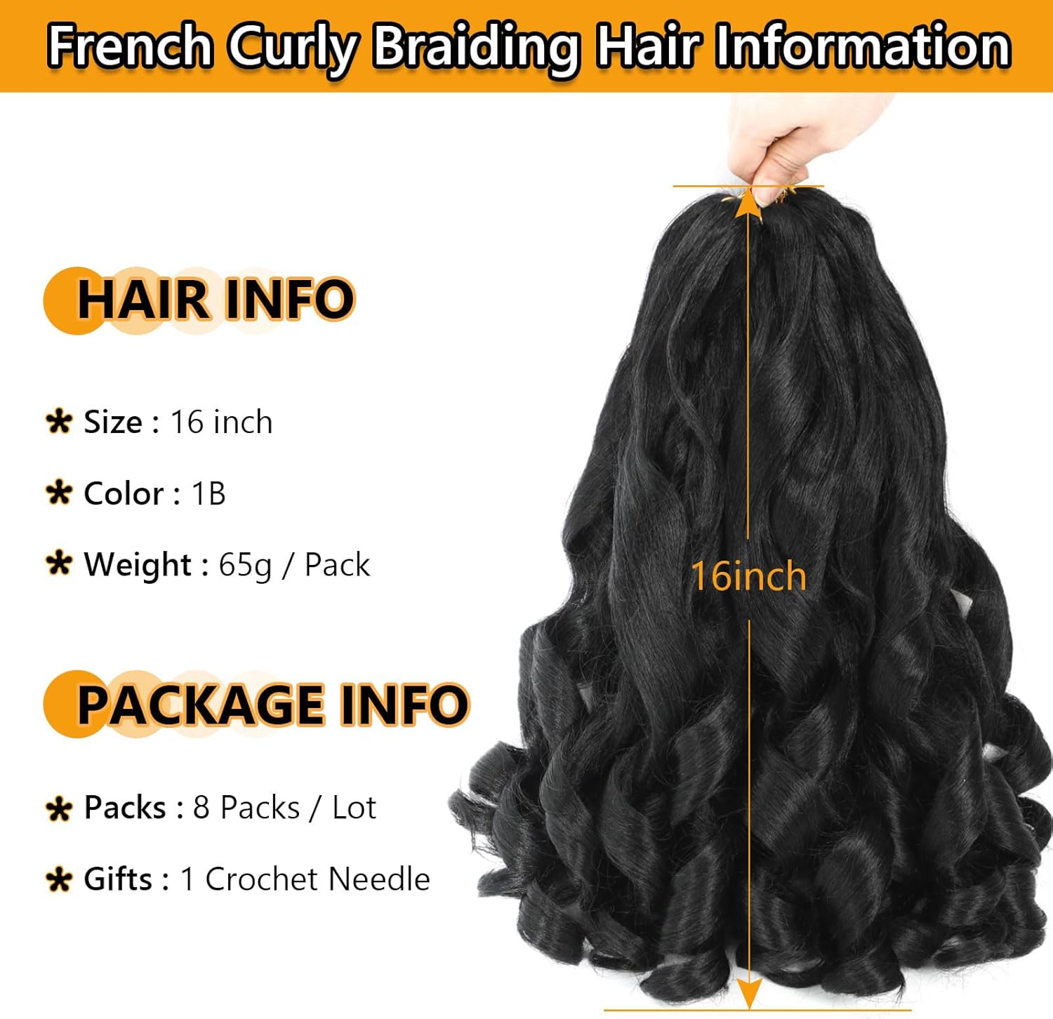 French Curl Braids - 16 pouces - 8 packs, boucle, synthétiques