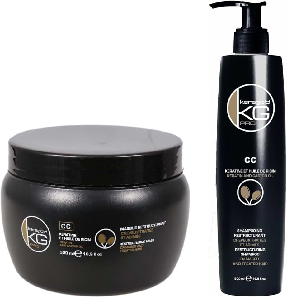 KERAGOLD - Pro CC - 2x500ml - Shampoing et masque kératine ricin croissance KERAGOLD PRO CC