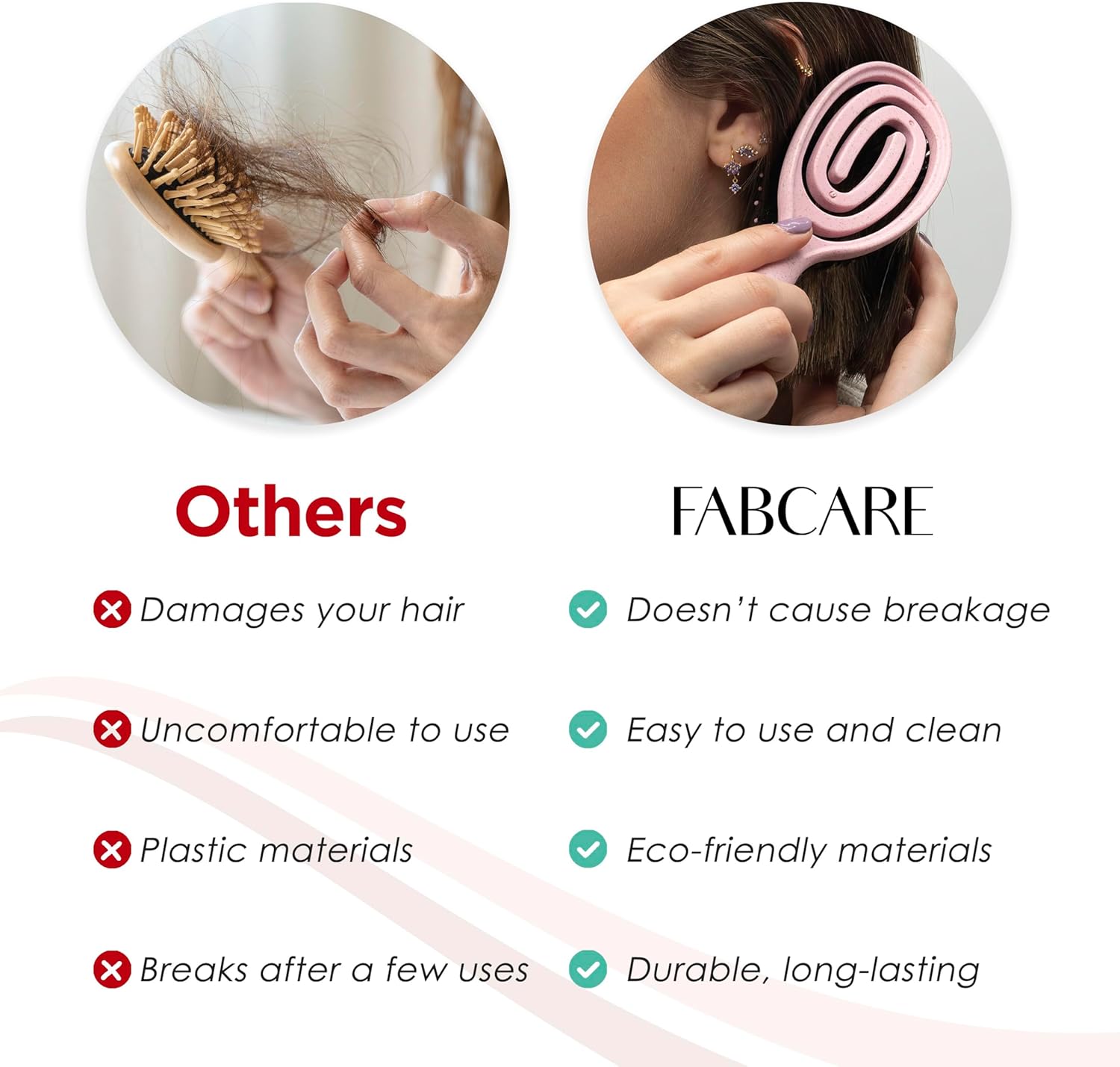 FABCARE - Mini brosse cheveux, poils sanglier, double ressort, compacte, rose