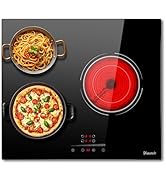 Disaenvir Plaque de cuisson vitrocéramique 3 feux de 5200 W, plaque de cuisson électrique chauffage ...