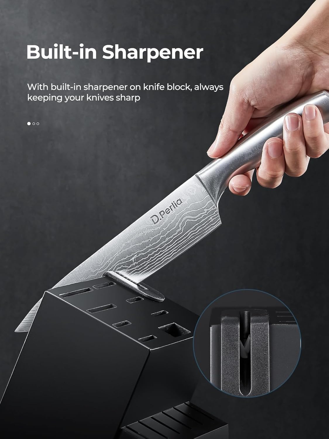 D.Perlla - Set cuisine 15 pièces - acier inox - bloc auto-affûtant