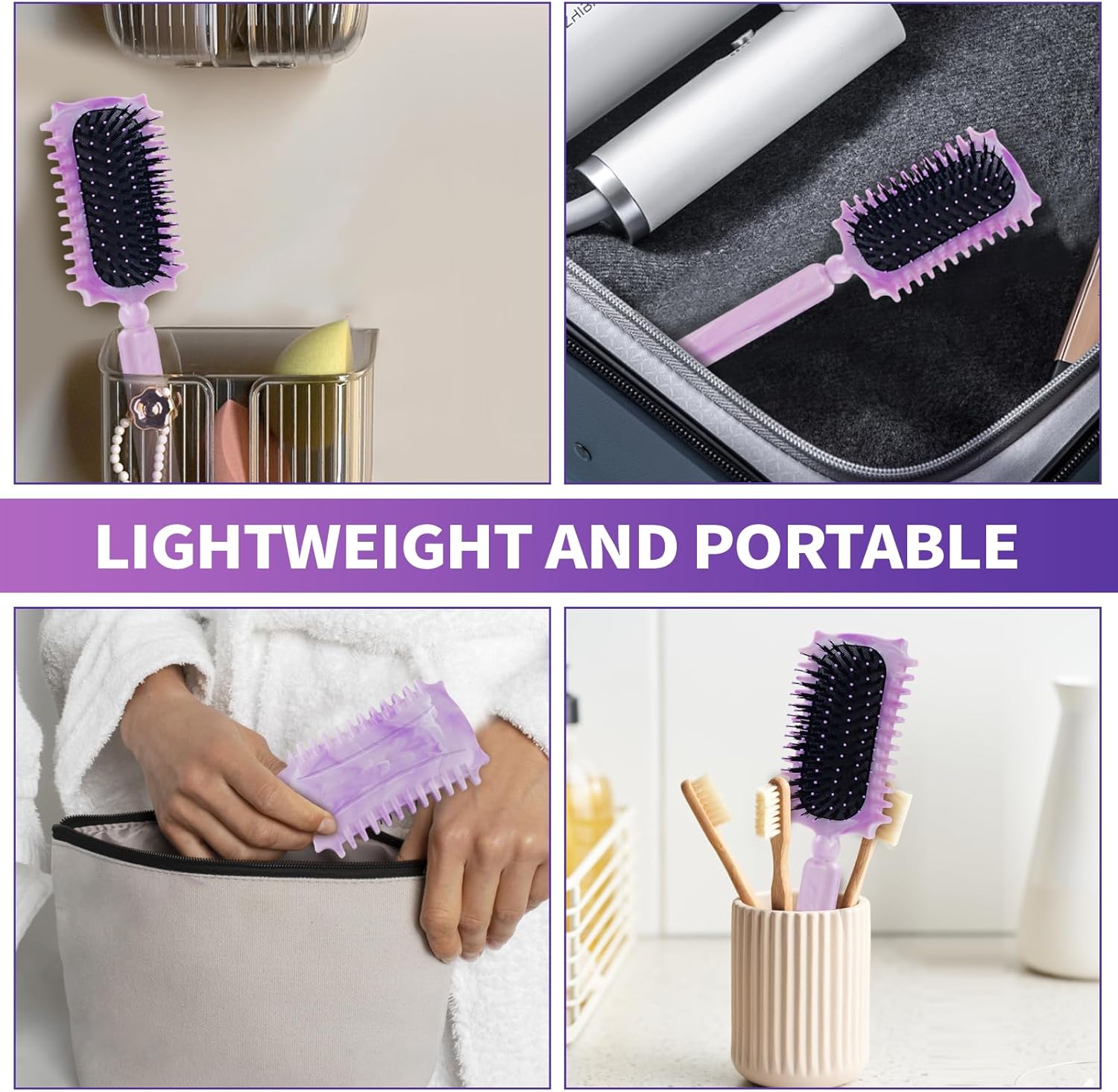 Brosse coiffante - modèle violet - nettoyage à griffes - pour boucles définies et fixation cheveux