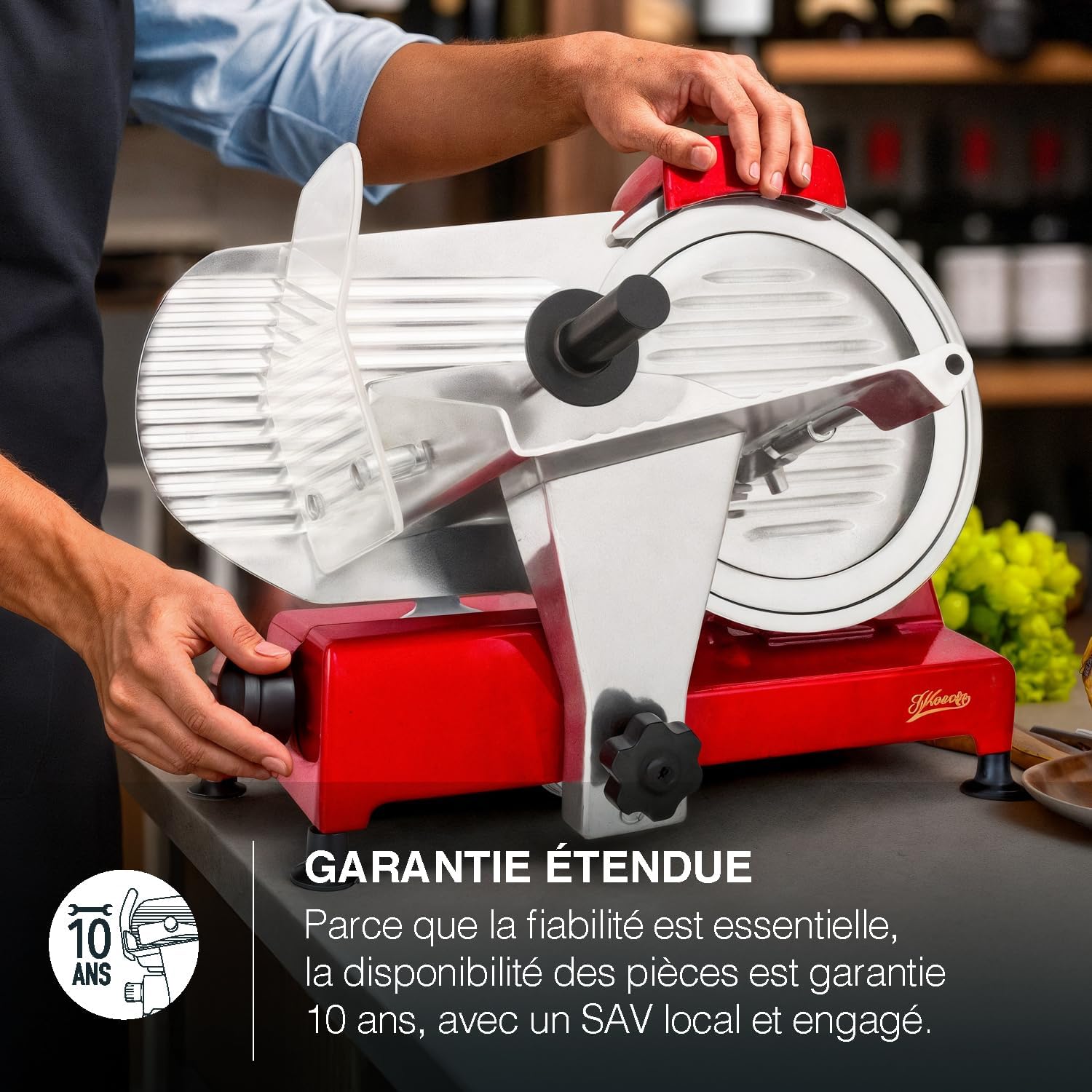 H.Koenig - trancheuse professionnelle - lame 25 cm - coupe 0-12 mm, aiguiseur intégré - MSX254