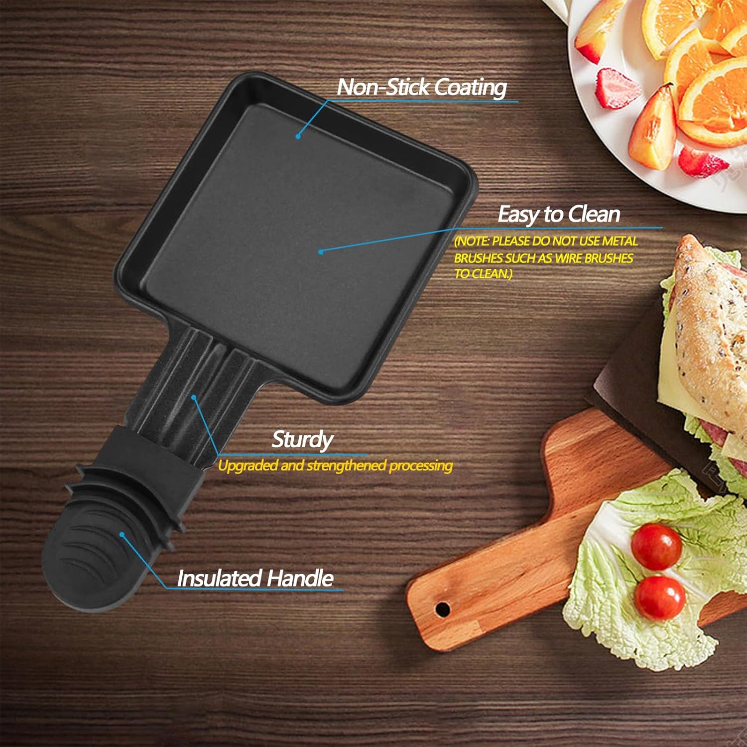 Poêlon raclette – set 4 pièces antiadhésif avec spatule – fromage fondu, œuf, triangulaire