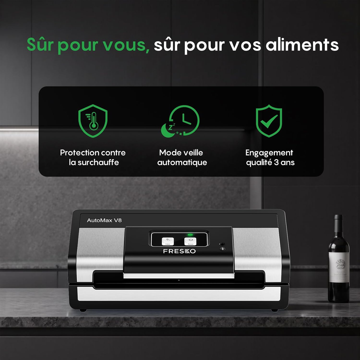 FRESKO - Machine Sous Vide AutoMax - compacte - 140W, détection sec/humide, coupeur intégré, 2 rouleaux, AutoMax V8