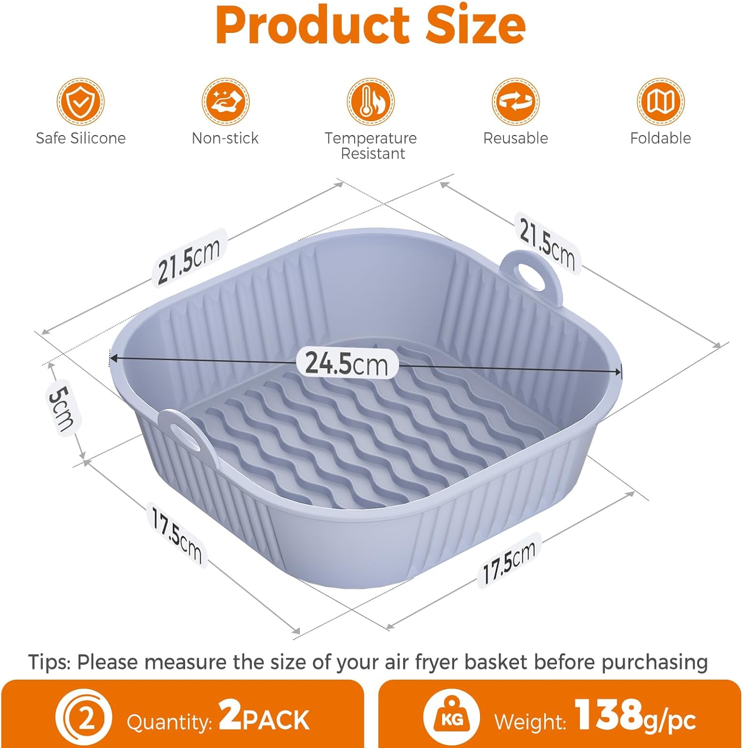 Diboniur - Moule silicone air fryer 5-8L - lot 2, réutilisable, gris/noir