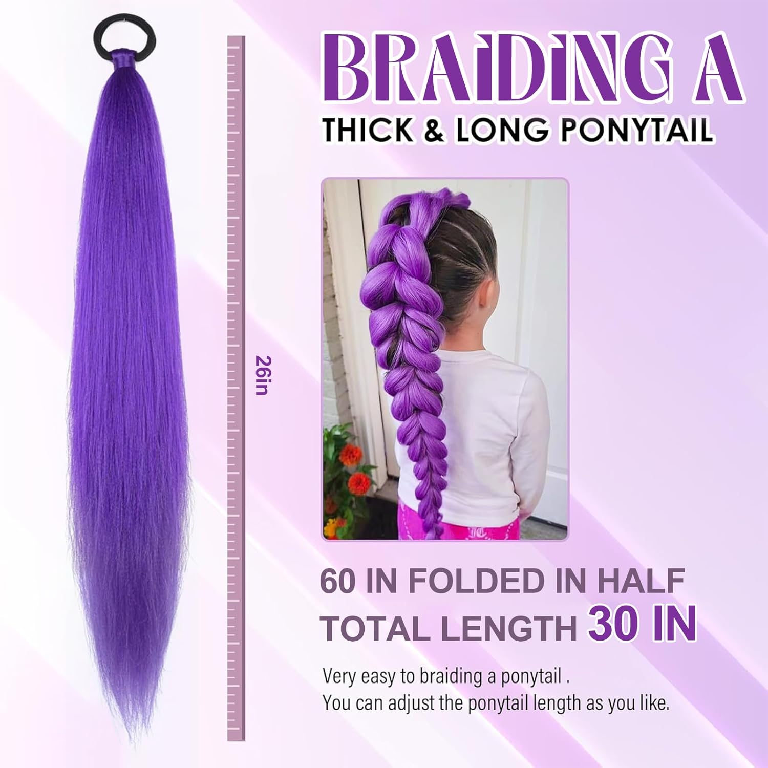 Extension cheveux synthétiques violets - 26 pouces - lot de 3x50g