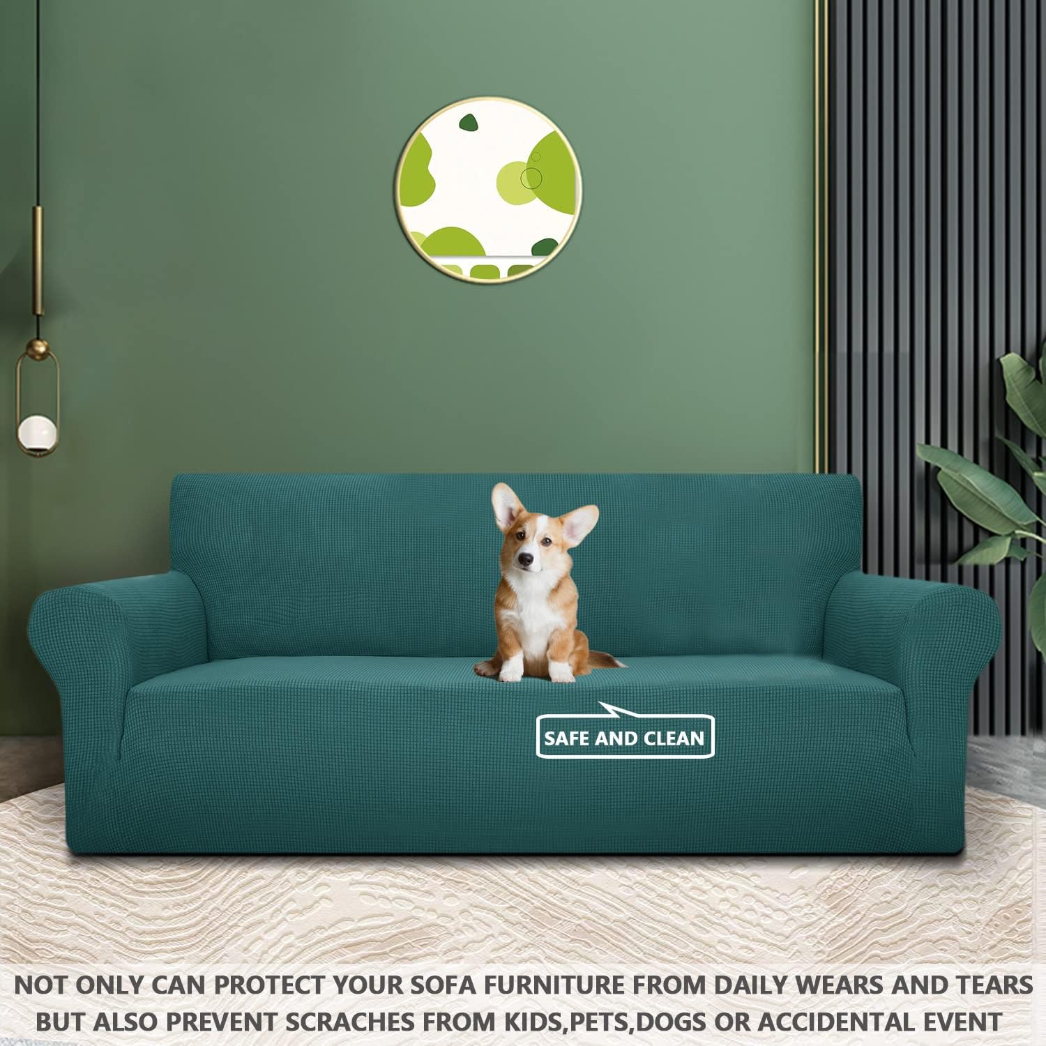 Housse canapé 1 place - extensible accoudoirs - vert foncé - antidérapante antisallissure