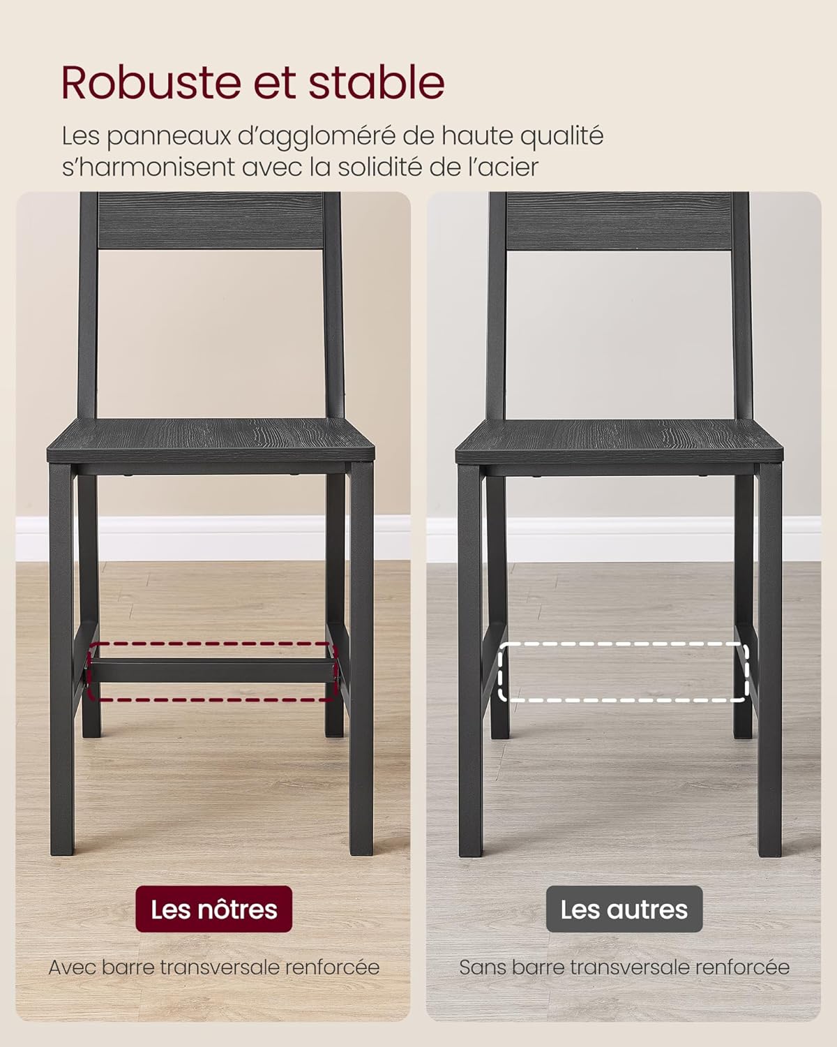 VASAGLE - chaise salle à manger (lot de 2) - acier -  gris/noir - style industriel - LDC092B04
