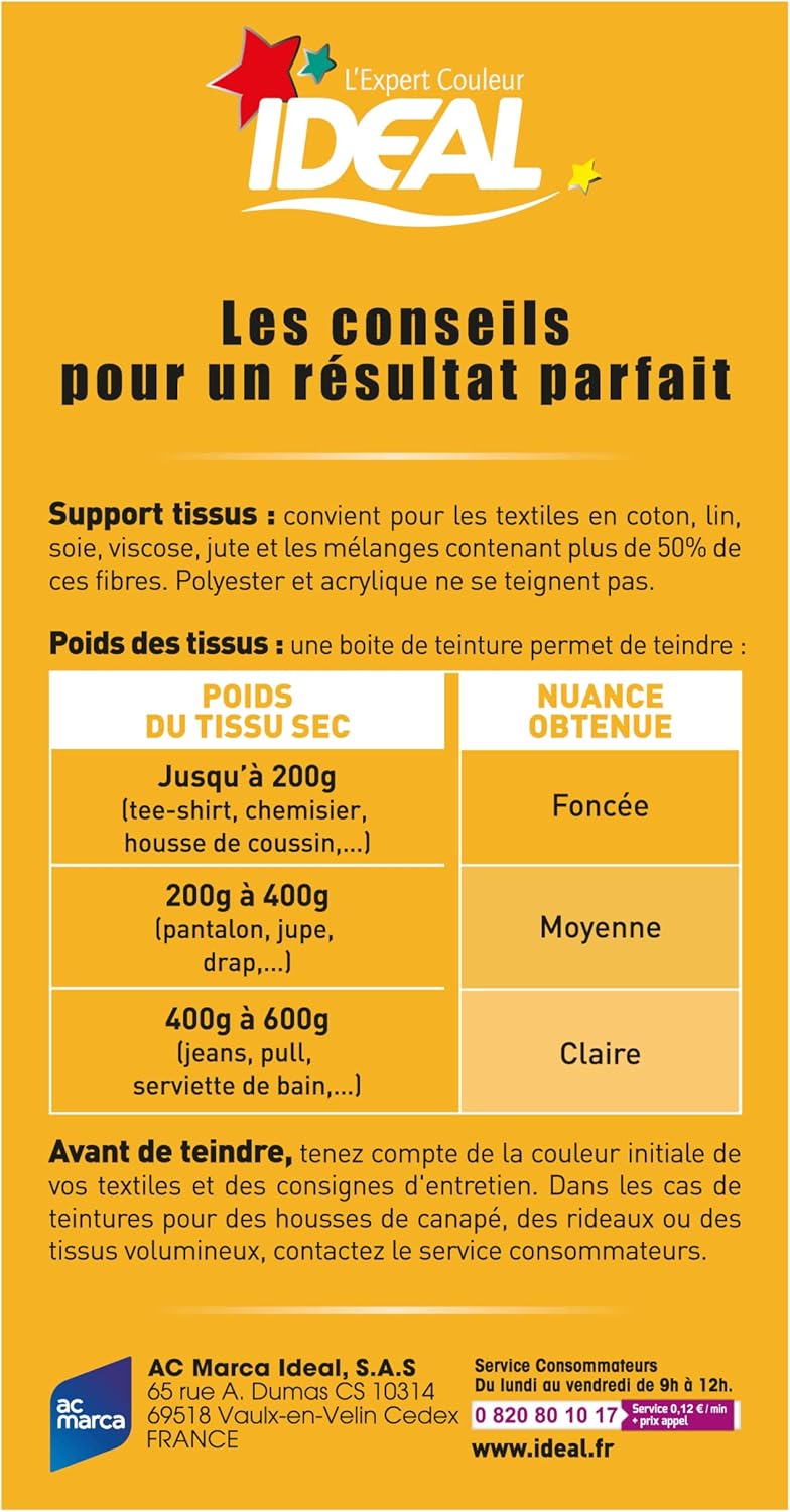 IDEAL - Kit Teinture Mini Jaune 230g - Textiles coton/lin/soie, sel inclus