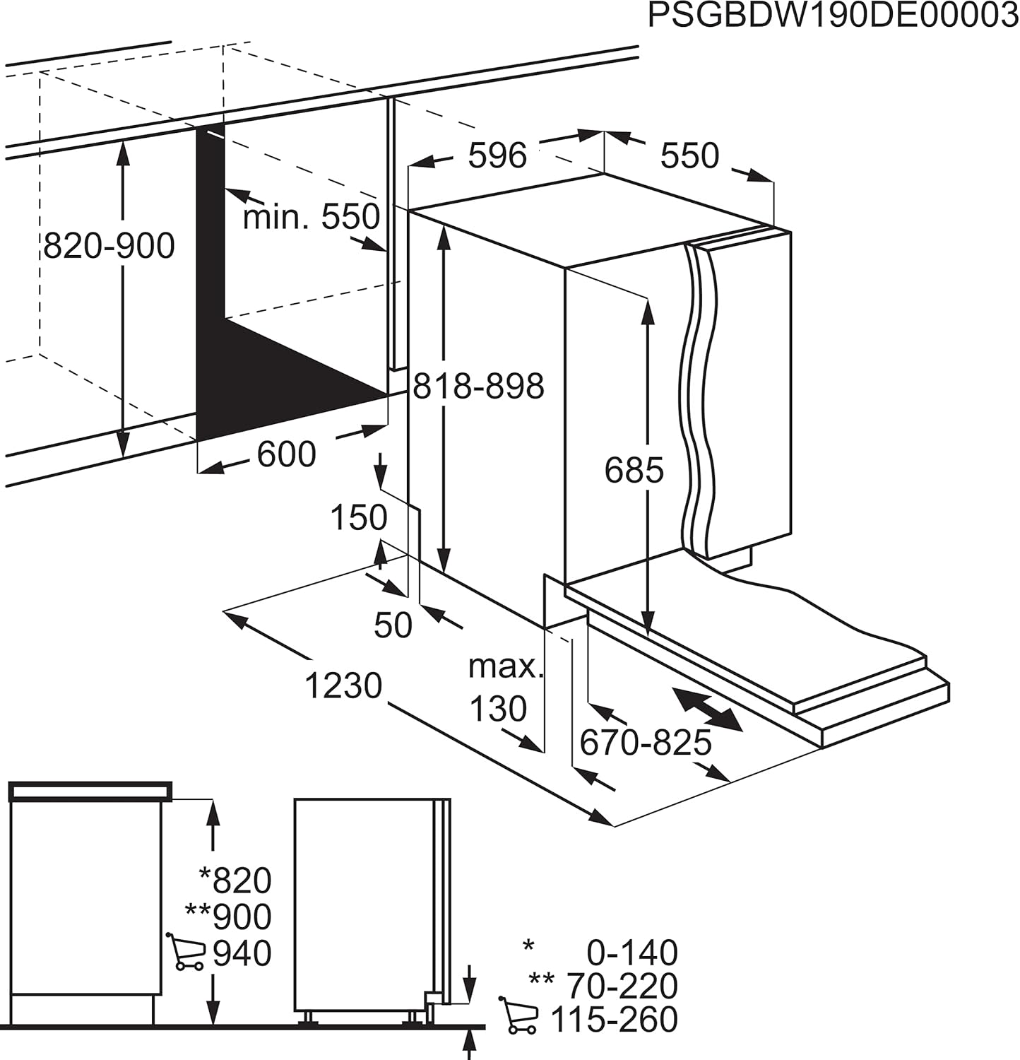 AEG - lave-vaisselle série 7000, 60 cm, silencieux, classe C, tiroir à couverts