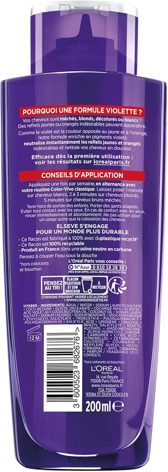 L'Oréal Paris - Elseve Color-Vive - 200ml - Shampooing violet anti-reflets jaunes