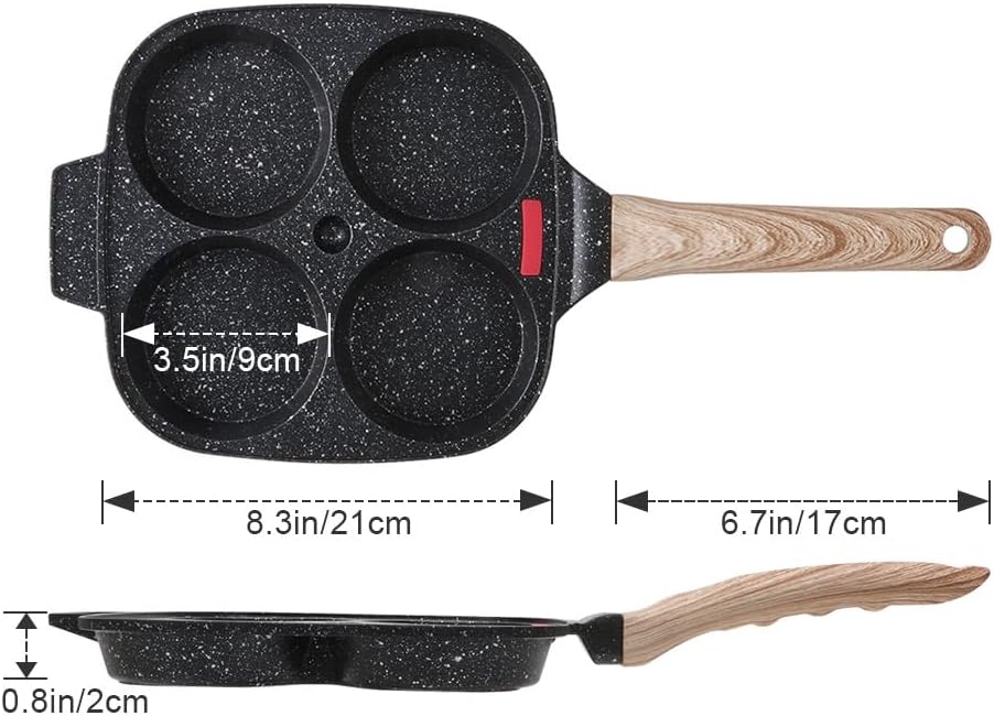 Poêle multi-emplacements - 4 sections - aluminium antiadhésif, compatible gaz et induction, idéale petit-déjeuner